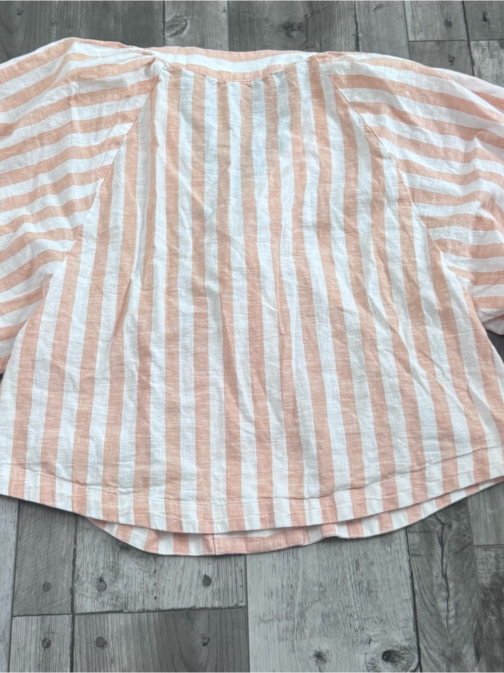 Anthropologie Linen Dolman Striped Lace-Up Peasant Blouse Light Blush & Cream - Picture 3 of 7